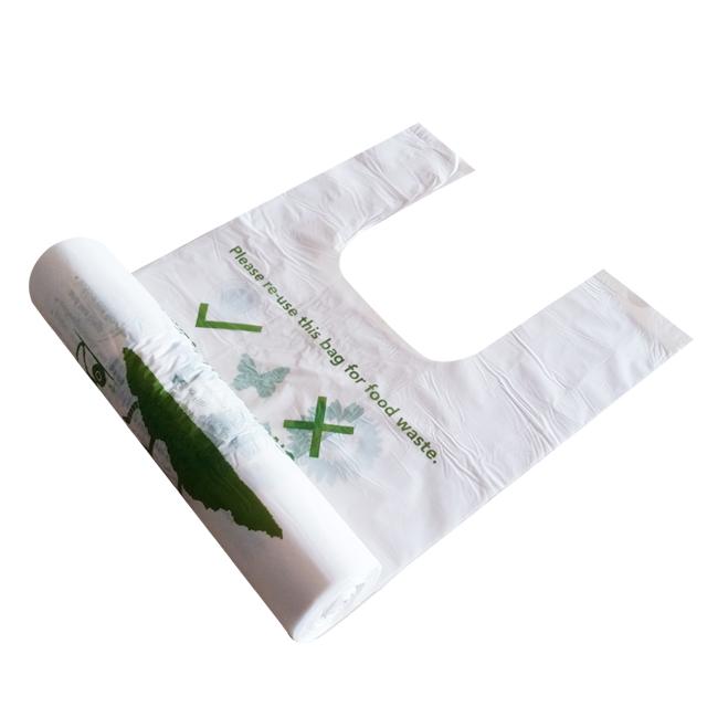 Rollo impreso de encargo de la bolsa de plástico de la camiseta del almidón de maíz con propio logotipo