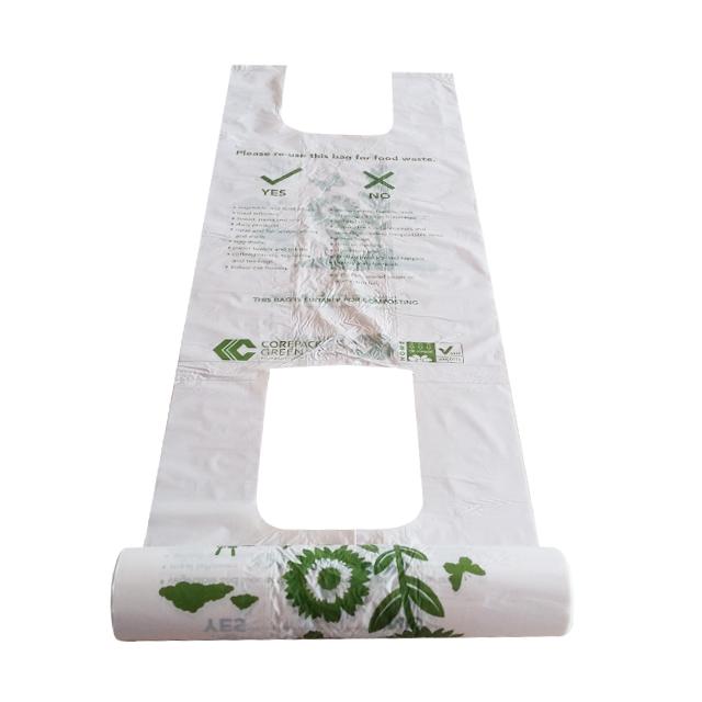 Rollo impreso de encargo de la bolsa de plástico de la camiseta del almidón de maíz con propio logotipo