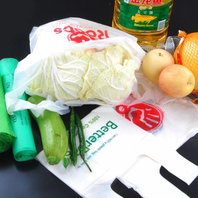 Los bolsos amistosos de la camiseta del chaleco del almidón de maíz +PBAT Eco biodegradan las bolsas de plástico