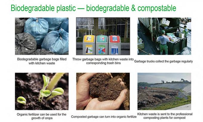 la aduana al por mayor amistosa de la maicena del eco imprimió bolsos de basura plásticos abonablees biodegradables del 100% en el rollo