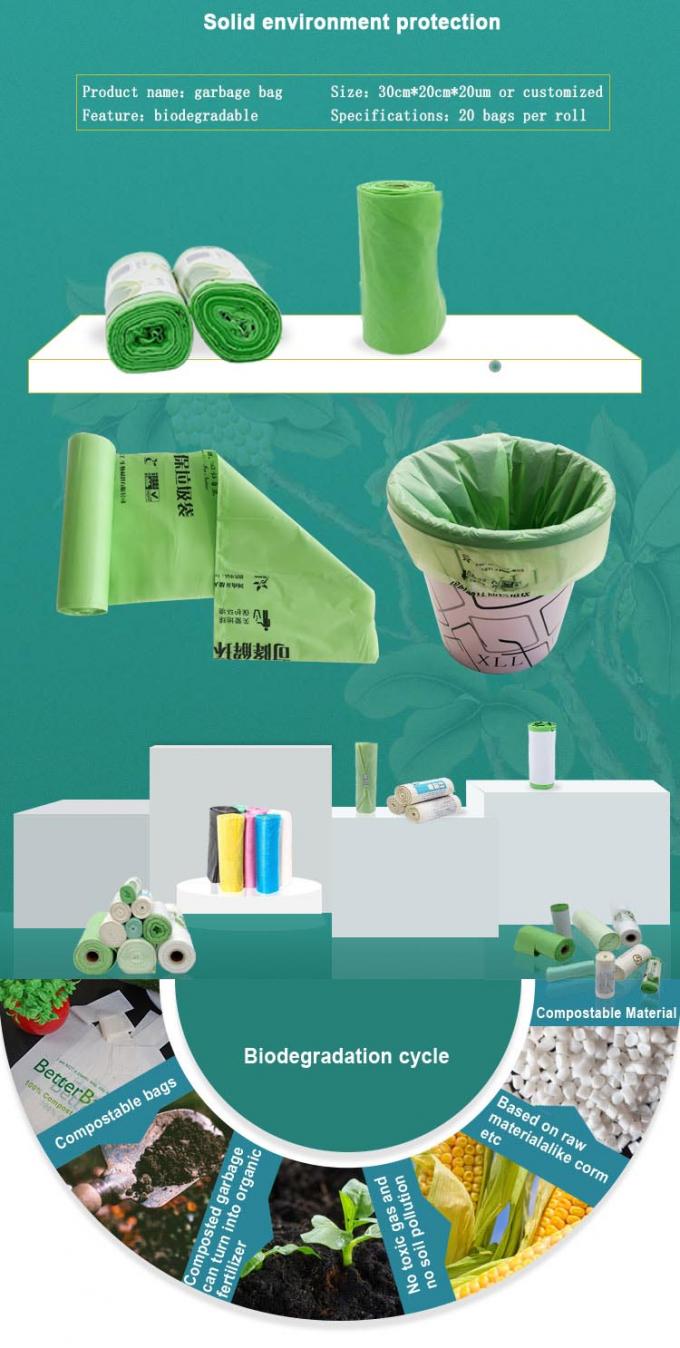 la aduana al por mayor amistosa de la maicena del eco imprimió bolsos de basura plásticos abonablees biodegradables del 100% en el rollo