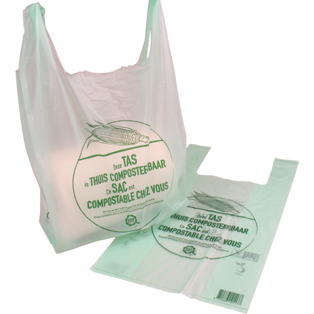 En13432 certificó el bolso plástico abonable biodegradable al por mayor impreso aduana de la farmacia con la manija de la camiseta