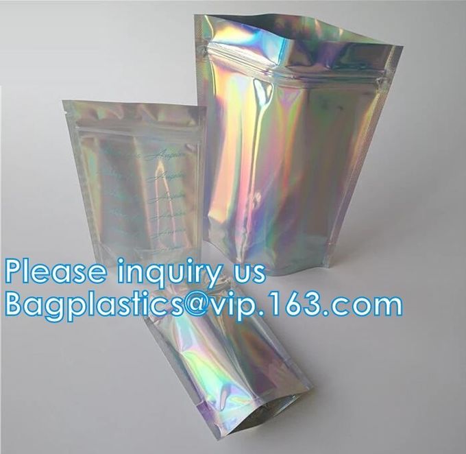 La bolsa de plástico impresa material olográfica del embalaje del papel de aluminio del sellado caliente del laser con k para la menudencias 10g 5g
