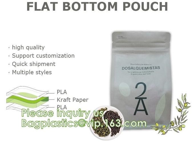 La aduana de Bagease imprimió bolsos de empaquetado inferiores planos de papel abonablees biodegradables de café del Pla Kraft de la bolsa de lujo de los granos