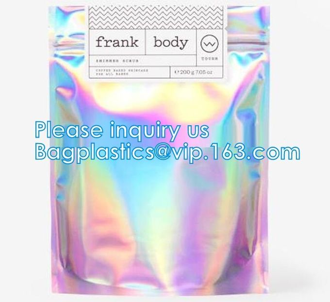 La bolsa olográfica con Hang Hole For Clothing que embala/bolsa iridiscente de Mylar para la ropa interior Mylar se levanta Foi de aluminio