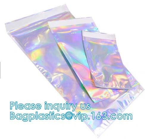 Bolsos de neón del hockey shinny de Bagease de Mylar de los bolsos de la pestaña de Kit Cosmetic Packaging Bag del bolso del holograma auto-adhesivo olográfico del laser
