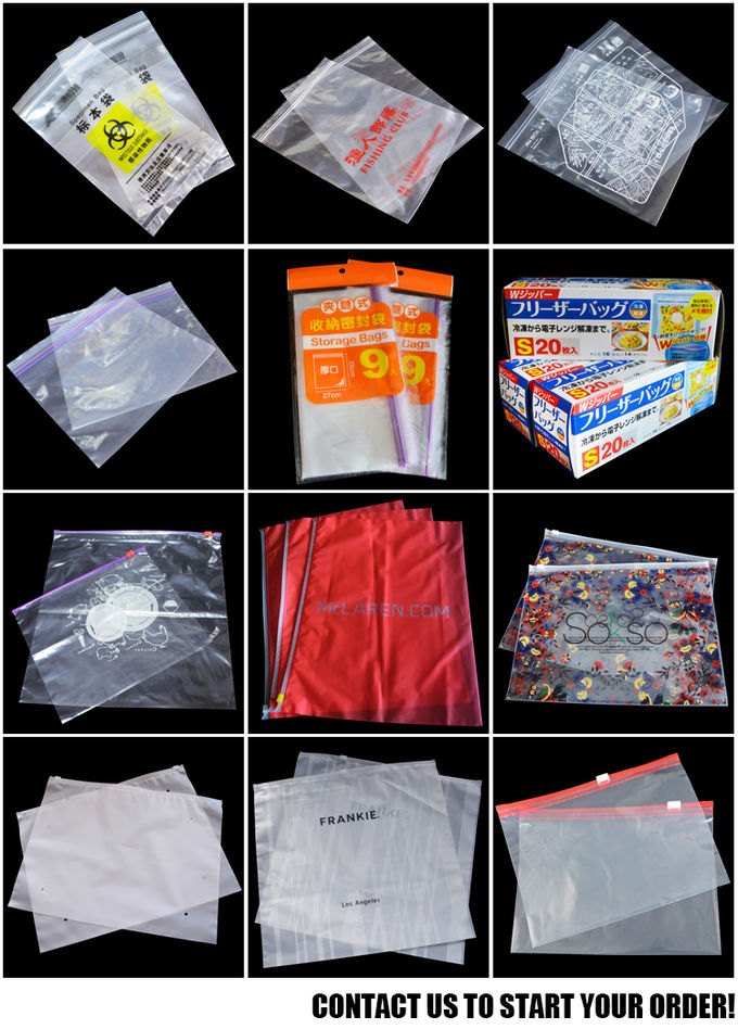 Bolso plástico de la cremallera del resbalador del LDPE PE con la impresión blanca para el almacenamiento de la comida