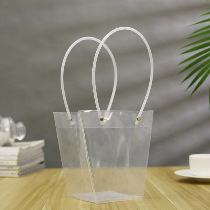 La floristería PP transparentes empaqueta el empaquetado en conserva del regalo de la fruta de la parte inferior que cuece de la bolsa de asas de gran tamaño ancha cuadrada de la torta