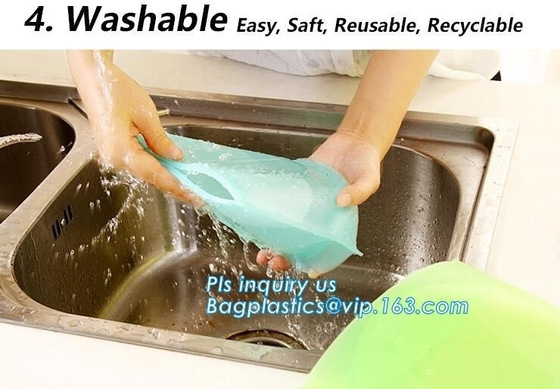 Storage preservation reusable silicone food bag,FDA reusable silicone storage food bag with k in microwave bagease
