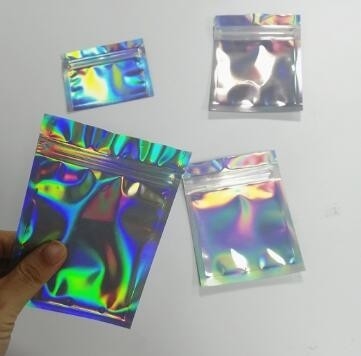 Bagease pack Holographic Film Resealable Zipper Bag Grip Seal Laminated Plastic Bag Shiny Cosmetic packaging jewelry