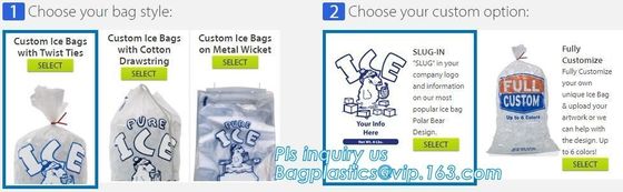 nylon Drawstring closure Plastic Ice Bags, biodegradable ice cube plastic bag, Gravure Printing Custom Wicketed Bags Ice