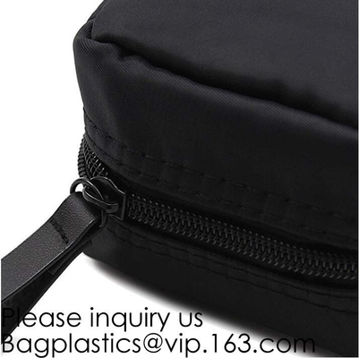 Canvas Makeup Bag Ladies Clutch Bag With Gold Zipper,Dopp Case Striped Canvas Cosmetic Makeup Bag with leather handle