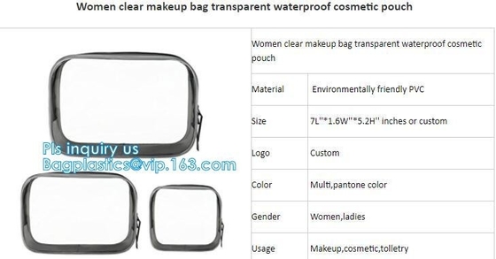 cusotm logo rope handle clear pvc bag with zipper, handle transparent cosmetic bag, k Make Up Travel Bag, Organize