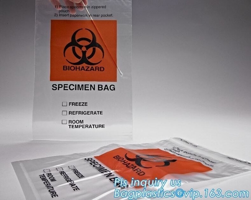 LDPE poly lab biohazard specimen bags with k closure, biohazard specimen bags laboratory transport bags with docum