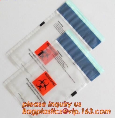 Ecofriendly Lab Use Plastic 3 Walls Biohazard Pathology Specimen Bag, Plastic Printed LDPE biohazard clear specimen bag