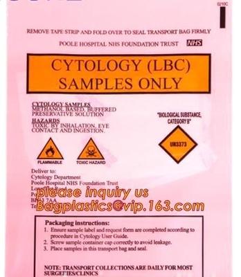 6x9 Lab k specimen kangaroo bag biohazard medical reclosable plastic bag, Biohazard Specimen transport bag, bageas