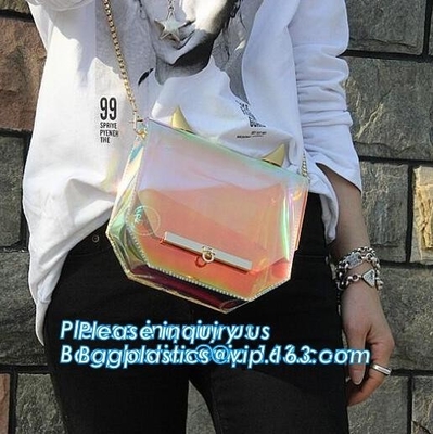 PVC shoulder bag/transparent tote bag, Clear PVC Tote Bag Beach Bag, pvc shoulder bag with golden chain, clutch, packs