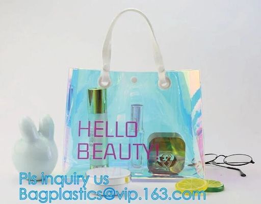 Women Summer Beach Bag Vinyl PVC Transparent Small Tote Handbags Shopping Shoulder Bags, handle, carry, die cut, packagi