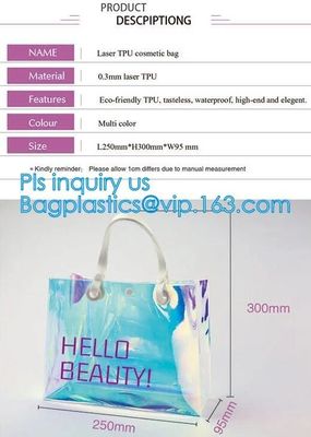 Women Summer Beach Bag Vinyl PVC Transparent Small Tote Handbags Shopping Shoulder Bags, handle, carry, die cut, packagi