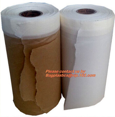 PAPER Car Painting Taped Plastic Drop Film, Auto Painting Pre-Taped Masking Tape With Masking Foil, RICE PAPER, PLASTIC
