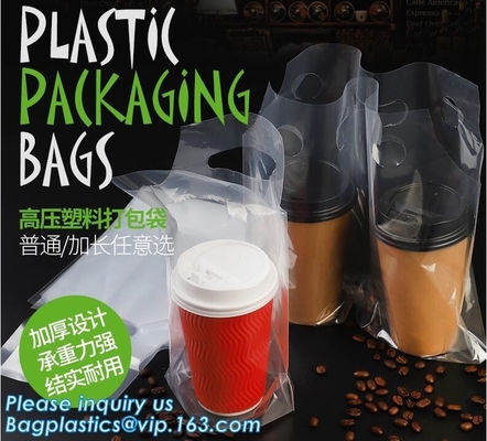 Disposable cup carrier bag, carry bag, cup handle bag, handy bag, die cut bag, handle carry bag, grocery bag, bakery pac