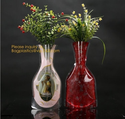 Standup Vase Folding Disposable Plastic Vinyl For Wedding, Wide Transparent Vinyl Plastic Standup Flower Vase