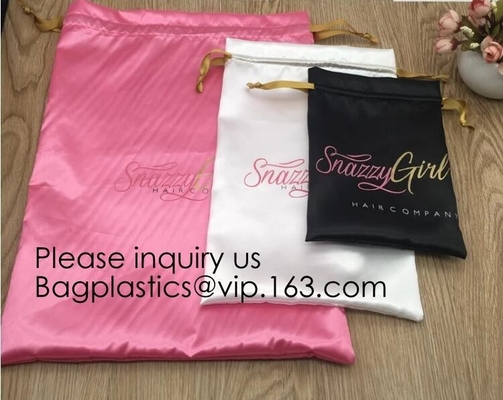 Customized Drawstring Cup Holder Bag,White Satin Bag With Rose Gold Printing And Ribbon, swimwear, underwear package pac