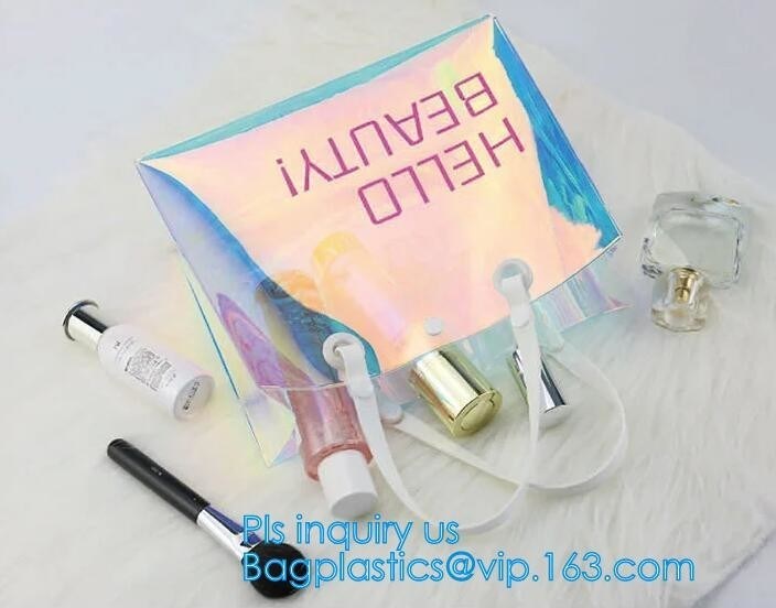 Women Summer Beach Bag Vinyl PVC Transparent Small Tote Handbags Shopping Shoulder Bags, handle, carry, die cut, packagi